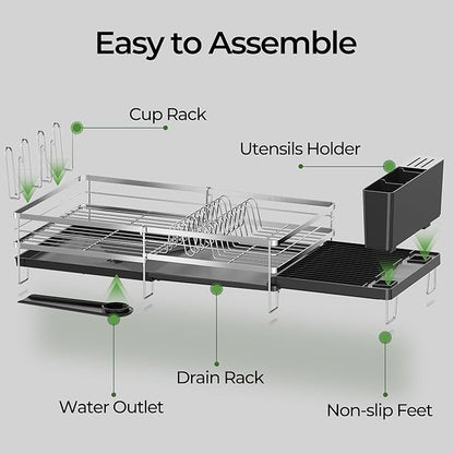 Large Dish Drying Rack, Expandable Dish Rack, Stainless Steel Anti-Rust Dish