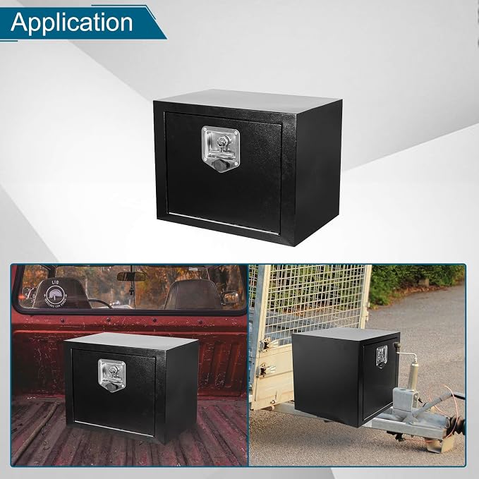 18"X18"X18" Underbody Steel Utility Truck Tool Box Chest With Lock and Keys，Heavy Duty Trailer Toolbox for Pick Up Truck RV Trailer, Black Storage Organizer Box