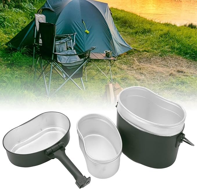 Military Mess Tin, Aluminium 180??Temperature Resistant Military Lunch Box Cookware Mess Kit Pots Pans Set for Outdoor Camping Hiking Picnic BBQ