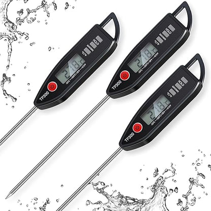 3 Pcs Instant Read Meat Thermometer with Long Probe 9.65 Inch Kitchen Cooking Food Candy Waterproof Digital Thermometer for BBQ Water Milk Yogurt Liquid (Pointed,Black)