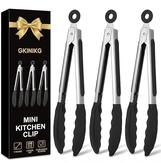 Mini Tongs with Silicone Tips, 7-Inch Small Serving Tongs