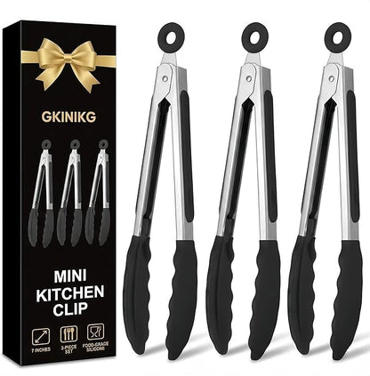 Mini Tongs with Silicone Tips, 7-Inch Small Serving Tongs