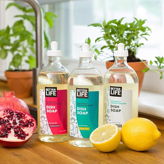 Better Life Liquid Dishwashing Soap for Home & Kitchen Sink - No Gloves Required Kitchen Soap for Sensitive Skin, Unscented, 22 Fl Oz