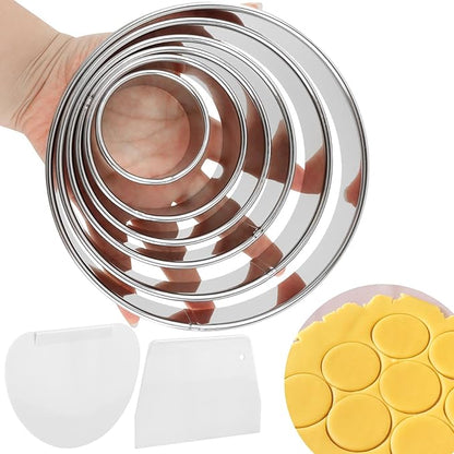 6PCS Round Cookie Cutters Set, Stainless Steel Biscuit Cutters