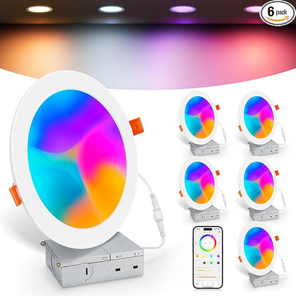 Smart Recessed Lighting 6 Inch, RGBCW Color Changing Canless Recessed Ceiling