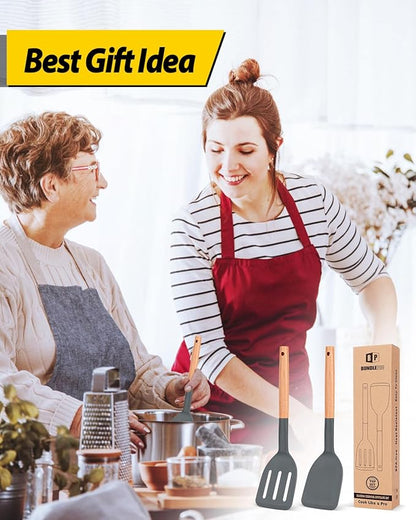 Pack of 2 Silicone Cooking Spatula, Heat Resistant Solid Turner, Non Stick