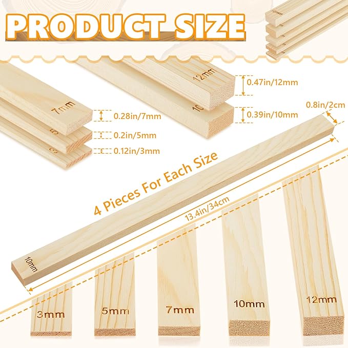 Sasylvia 20 Pcs Pottery Rolling Pin Guides Wood Teaching Rolling Mud Stick