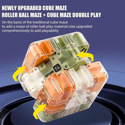 Large 3D Labyrinth Cube Puzzle, 3D Magic Cube Maze Ball Puzzle, Magic Cube Ball Dual-Use, Improve Spatial Recognition and Cultivate Logical Thinking for Adults Teens(Two-Tone)