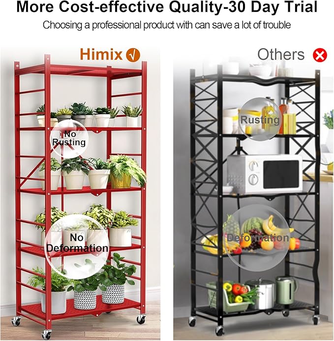 Storage Shelves with 20 Hooks, 5-Tier Foldable Shelves