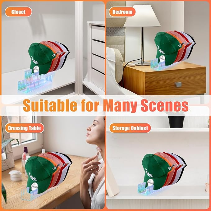 Hat Stand for Baseball Caps, 2 Pack No Install Acrylic Hat Organizer for 14