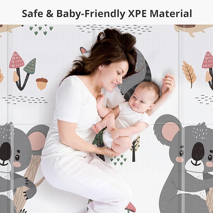 Foldable Baby Play Mat, PIGLOG 50x50 Playpen Mat, 0.6in Thick Waterproof Playmats for Babies and Toddlers Kids, Safe Foam Playmat for Tummy Time, Reversible Portable Baby Floor Mat for Infant, Koala