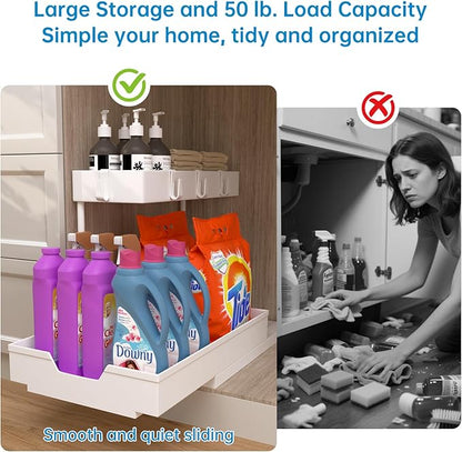 NATURE'S SOURCE 2-Tier Under Sink Organizers and Storage 2 Pack Sliding L-shape