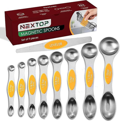 Magnetic Measuring Spoons Set of 9 Stainless Steel Dual-Sided Stackable