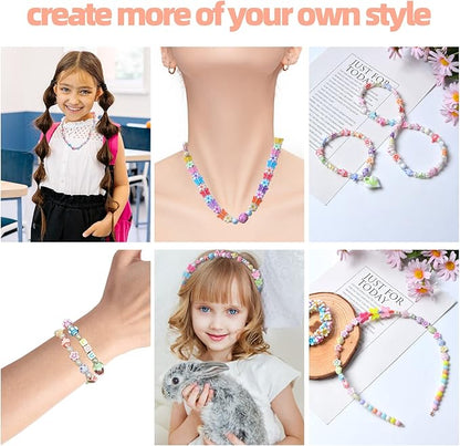 Kids DIY Bead Jewelry Making Kit, Beads for Girls Toys Bead Art and Craft Kits DIY Bracelets Necklace Hairband and Rings Toy for Age 4 5 6 7 8 9 10 11 Year Old Girl Gifts
