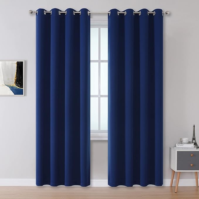 DUALIFE Navy Blue Blackout Curtains 96 Inch Length