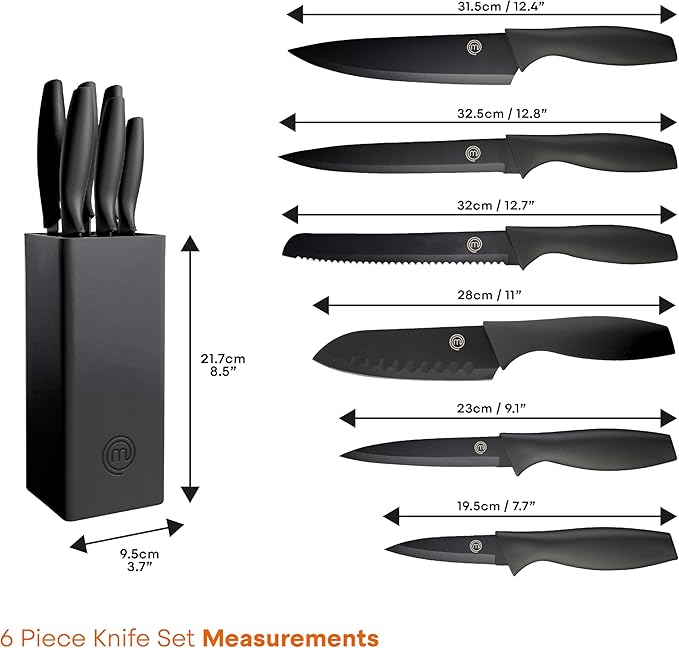 MasterChef Knife Set with Block, 6 Kitchen Knives and a Universal Knife Holder