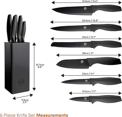 MasterChef Knife Set with Block, 6 Kitchen Knives and a Universal Knife Holder