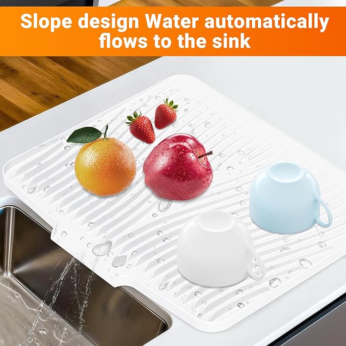 Silicone Dish Drying Mat for Kitchen Counter, Dish Drying Pad, Non-Slip Drain