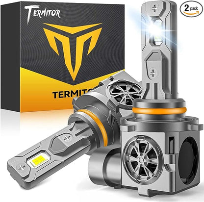 Termitor 9005 Light Bulbs, 50,000LM Ultra Intense Output, Pack of 2 | 1:1 Halogen Size, 6500K Cool White, 85K+ Hrs Lifespan with Cooling Fan, Plug and Play for 9005/HB3 Bulbs