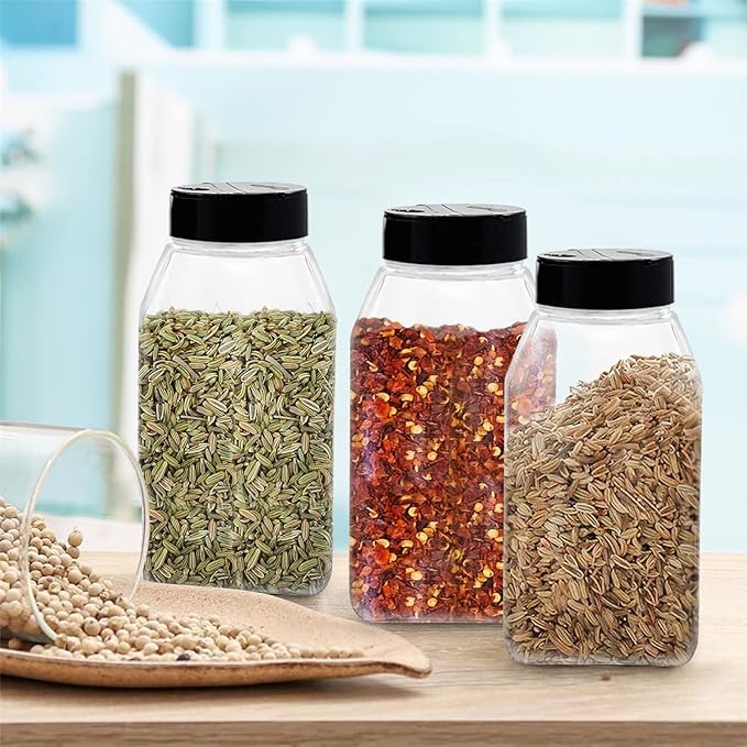 ROYALHOUSE 6 PACK 32 Oz with Black Cap, Plastic Spice Jars Bottles Containers