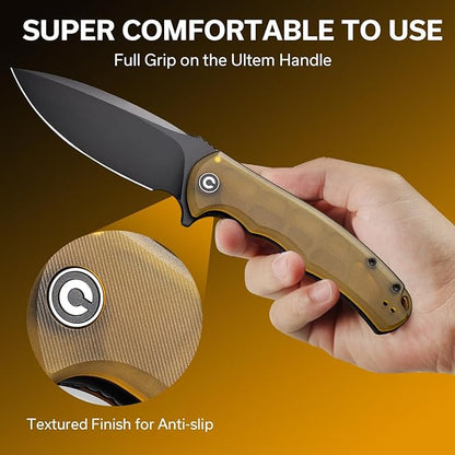 CIVIVI Praxis Pocket Folding Knife - Modern Aesthetics Ultem Handle, 3.75" Sharp Blade, Deep Carry Clip for EDC C803M