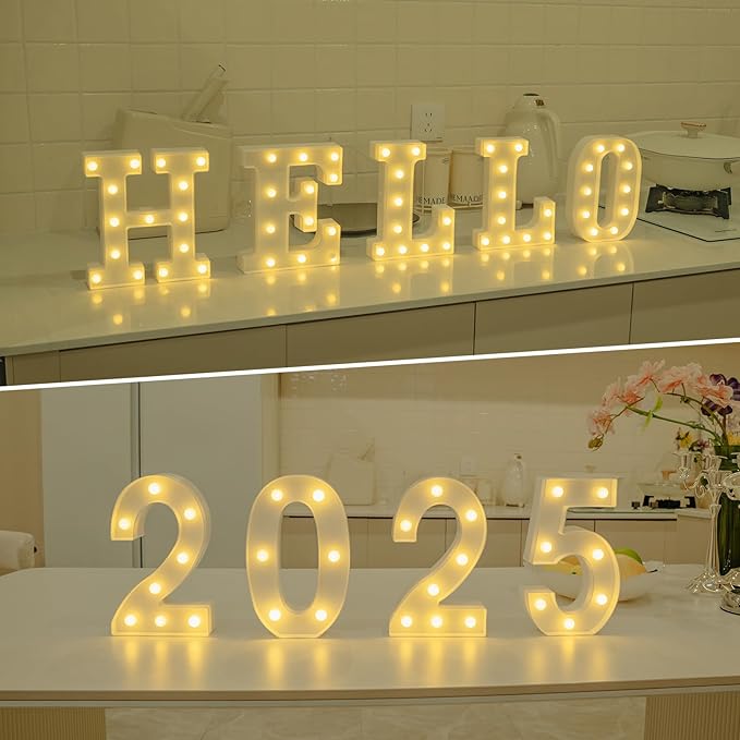 Foaky LED Letter Lights Sign Marquee Light Up Letters Sign for Night Light Wedding/Birthday Party Battery Powered Christmas Lamp Home Bar Decoration(H)