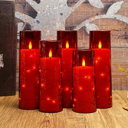 Flameless Candles with Embedded Star String, Battery Operated LED Pillar