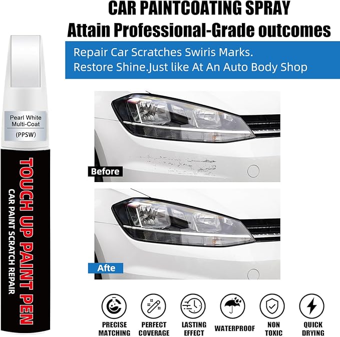 Pearl White Multi-Coat(PPSW) Car Touch Up Paint for Tesla 2-in-1 Car Scratch Repair Pen with Fine Tip&Brush, DIY Color-Code Matched Auto Paint for Rock Chips Door Scratches Paint Nicks Bumper Marks