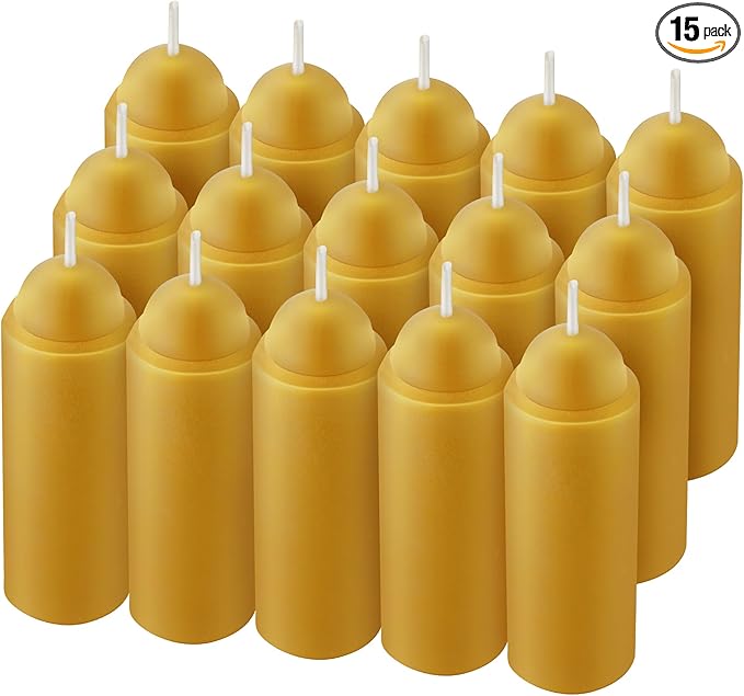 15 Pcs 15H Natural Beeswax Candles for Candle Lanterns, Emergency Candle for Outdoor Survival, Smokeless Long Lasting Bougie for Home Power Outages, Emergency, Survival(Yellow,Beeswax)