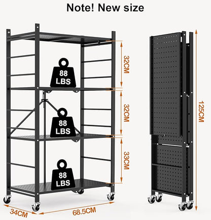 Himix Storage Shelves with 20 Hooks, 4-Tier Foldable Shelves