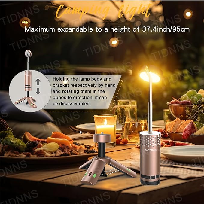 Camping Lights Rechargeable, Detachable Camping Lantern with Stand, Telescopic Waterproof Camp Lamp, Magnetic Work Hanging Light, LED Tent Flashlights for Emergency (Rose Gold- Upgraded)