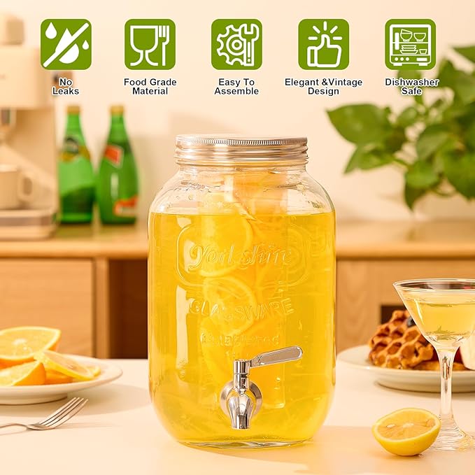 1 Gallon Beverage Dispenser, Glass Drink Dispensers