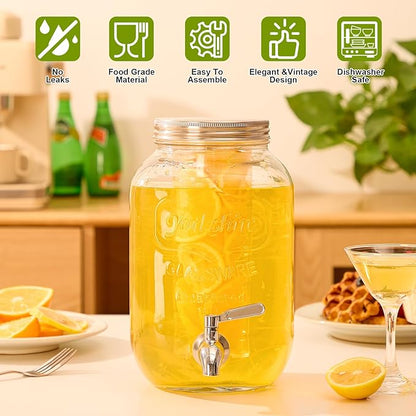 1 Gallon Beverage Dispenser, Glass Drink Dispensers