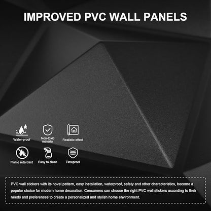 Greymond Black PVC 3D Wall Panels, 33 Pack 11.8''x11.8''Geometric Design