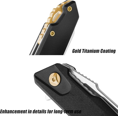 FLISSA Folding Pocket Knife, EDC Knife with D2 Steel Blade and G10 Handle, Pocket Clip, Suitable for Camping, Hiking, Fishing, Daily Use, Outdoor Activities(Black)