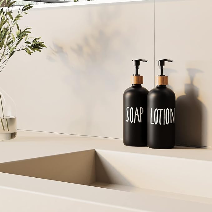 Glass Lotion Dispenser, Refillable Matte Black Hand Lotion Dispenser Suitable