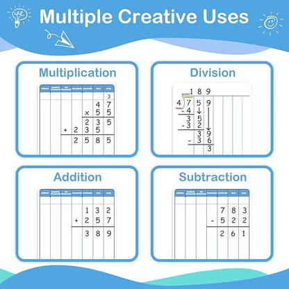Aizweb 12 Pack Long Division Dry Erase Board Card,12" x 9" Multiplication Small Whiteboard Math Manipulatives for Kids Student Classroom Must Have Homeschool Teacher Supplies Learning Activities