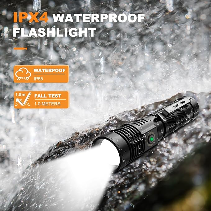 Rechargeable Tactical Flashlights High Lumens - 1500 Meters Long Beam Super Bright LED Magnetic Flashlight USB Zoomable 5Modes Small Long Beam Spotlight Flashlight for Hiking, Camping