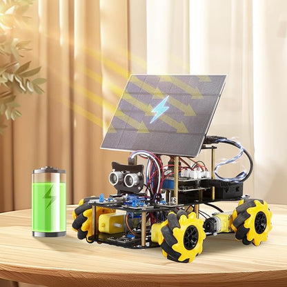 ACEBOTT Smart Robot Solar Energy Car Kit, 4WD Remote Control Car Compatible with Arduino IDE, Electronic Programming Project/STEM Education/Science Coding Kit for 12+ Teens Birthday Unique Gifts