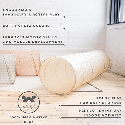 3 Sprouts Kids Play Tunnel - Pop Up Collapsible Tunnels with Recycled Fabric - Fun Crawling Tunnel for Toddler, Baby, Children to Crawl Through, Gross Motor Toy for Indoor Play - Terrazzo Clay