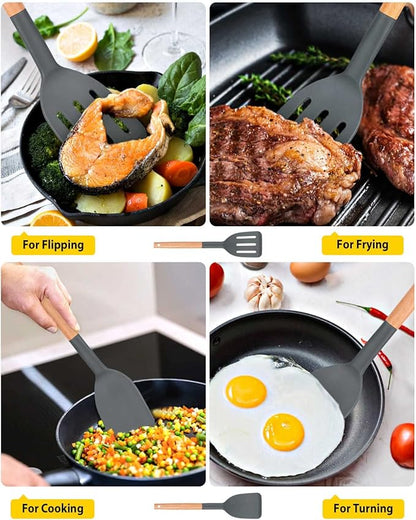 Pack of 2 Silicone Cooking Spatula, Heat Resistant Solid Turner, Non Stick