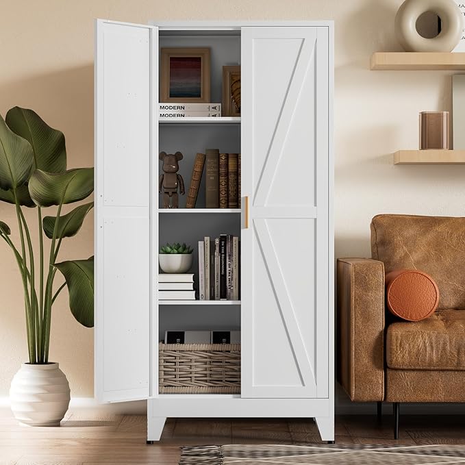 COFaR White Farmhouse Storage Kitchen Pantry Cabinet