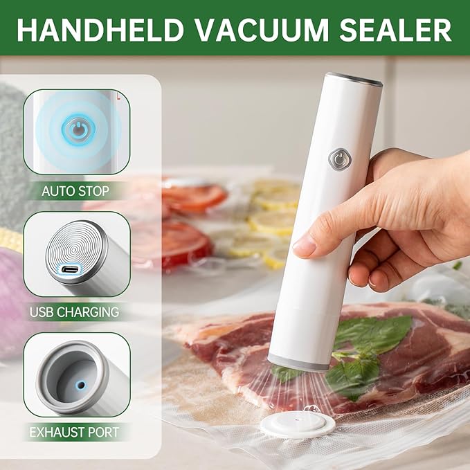 Vacuum Sealer, Handheld Compact Vacuum Sealer for Food, Portable Vacuum Machine Kit with 32 Reusable Sous Vide Zipper Bags, Cordless Food Sealer Machine for Travel Fresh & Sorage Meal Prep