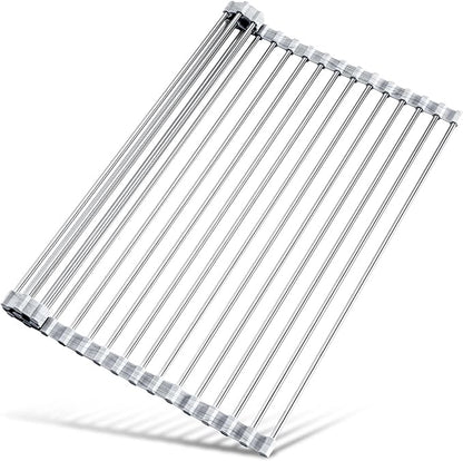 Tomorotec Stainless Steel Roll-Up Dish Drying Rack Marble Color Silicone Edges