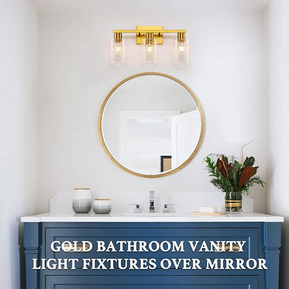 SOPEAS Gold 3-Light Bathroom Vanity Light, Modern Brushed Gold Vanity Lights