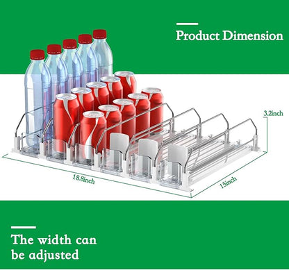 Drink Organizer for Fridge-White Automatic Pusher Glide, 12oz 16oz 20oz-Soda