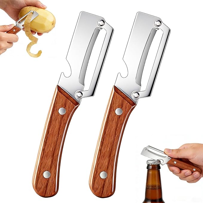 2Pcs Multi-Functional Vegetable Peeler, Zero Snag Wooden Peeler, Zero Snag