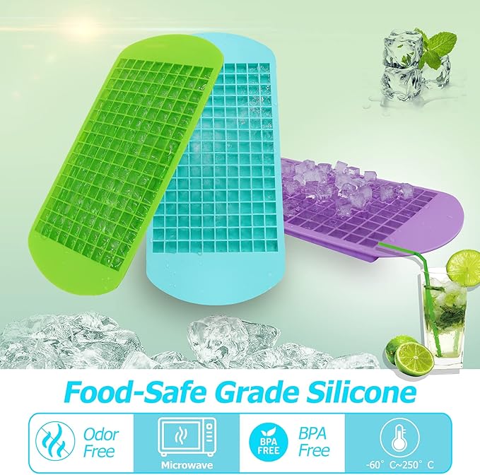 LeeYean Silicone Mini Ice Cube Trays 3 Pack, 160 Crushed Ice Cube Molds Easy