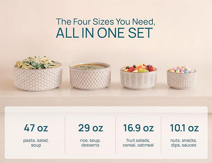 KooK Serving Bowls, with Lids, Ceramic Nesting Bowls, Microwave and Dishwasher