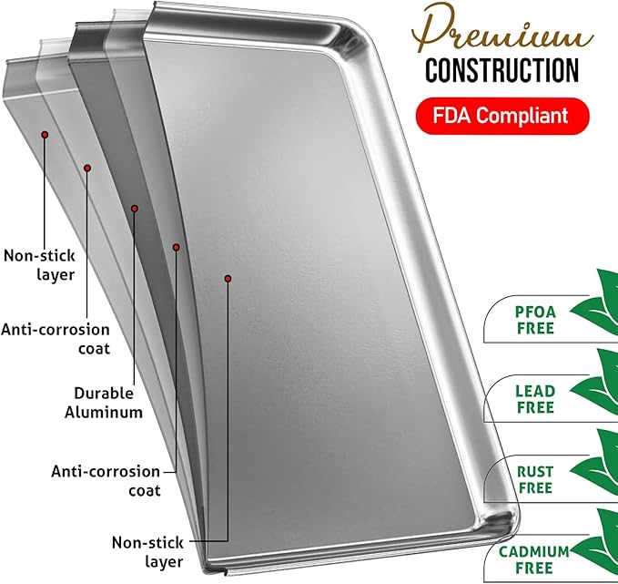 Eatex Aluminum Baking Sheet, Steel Cookie Sheet, 18” x 13” Half Sheet Baking Pan